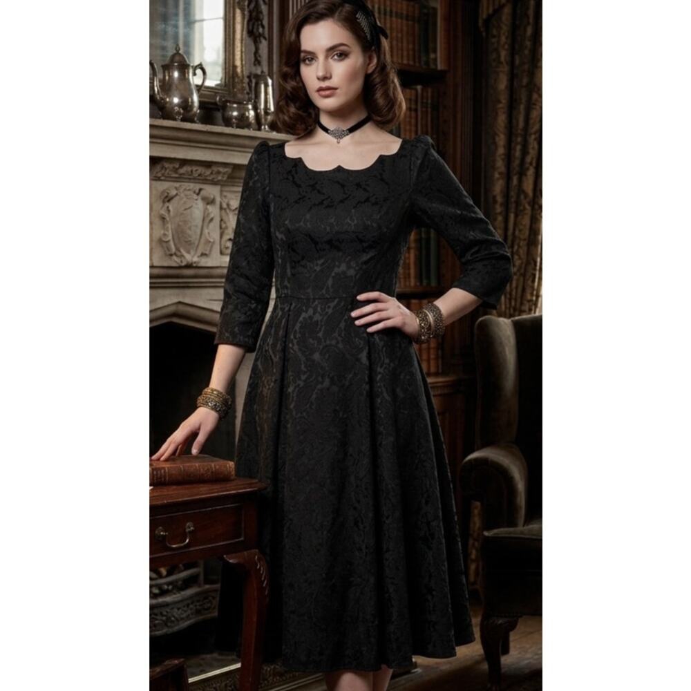 Hearts & Roses Whimsigoth/Goth/Victorian Brocade Tapestry Midi Dress